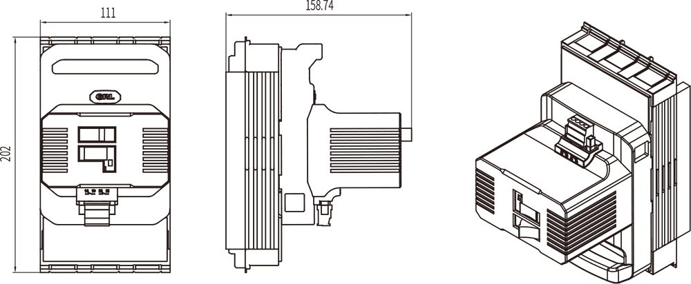 一種增配了電機保護器和熔絲監(jiān)測器,電流至160A的熔斷器式隔離開關.png DNH1-160固定式 電機熔絲監(jiān)測外形尺寸.png